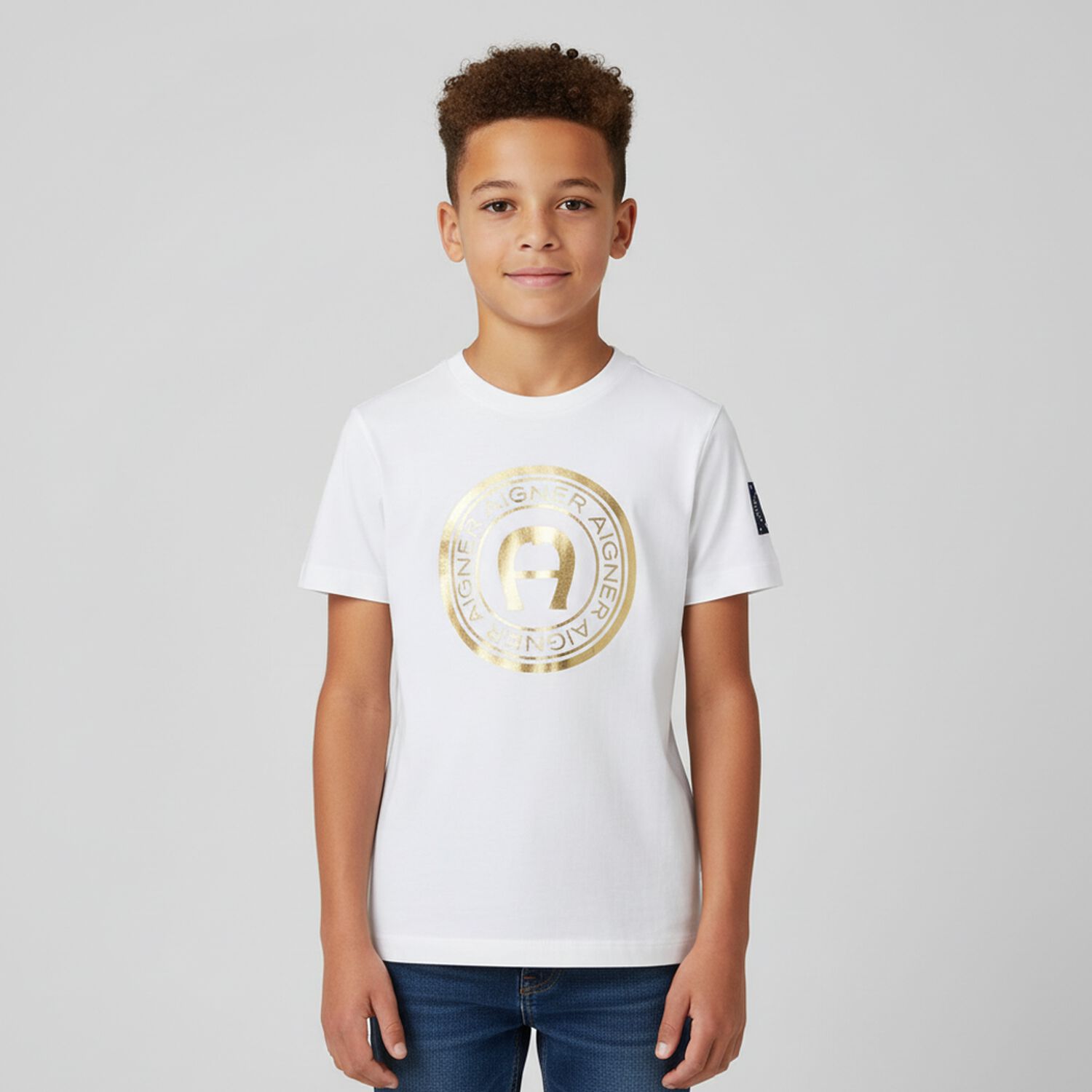 Boys White & Gold Logo T-Shirt, 1, hi-res image number null