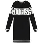 فستان سويتشيرت محبوك بالشعار باللون الأسود, 1, hi-res