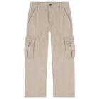 Boys Beige Logo Trousers, 1, hi-res
