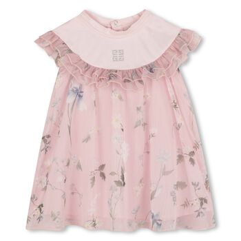 Baby Girls Pink Logo Floral Chiffon Dress
