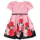 Girls Pink Roses Satin Dress, 2, hi-res