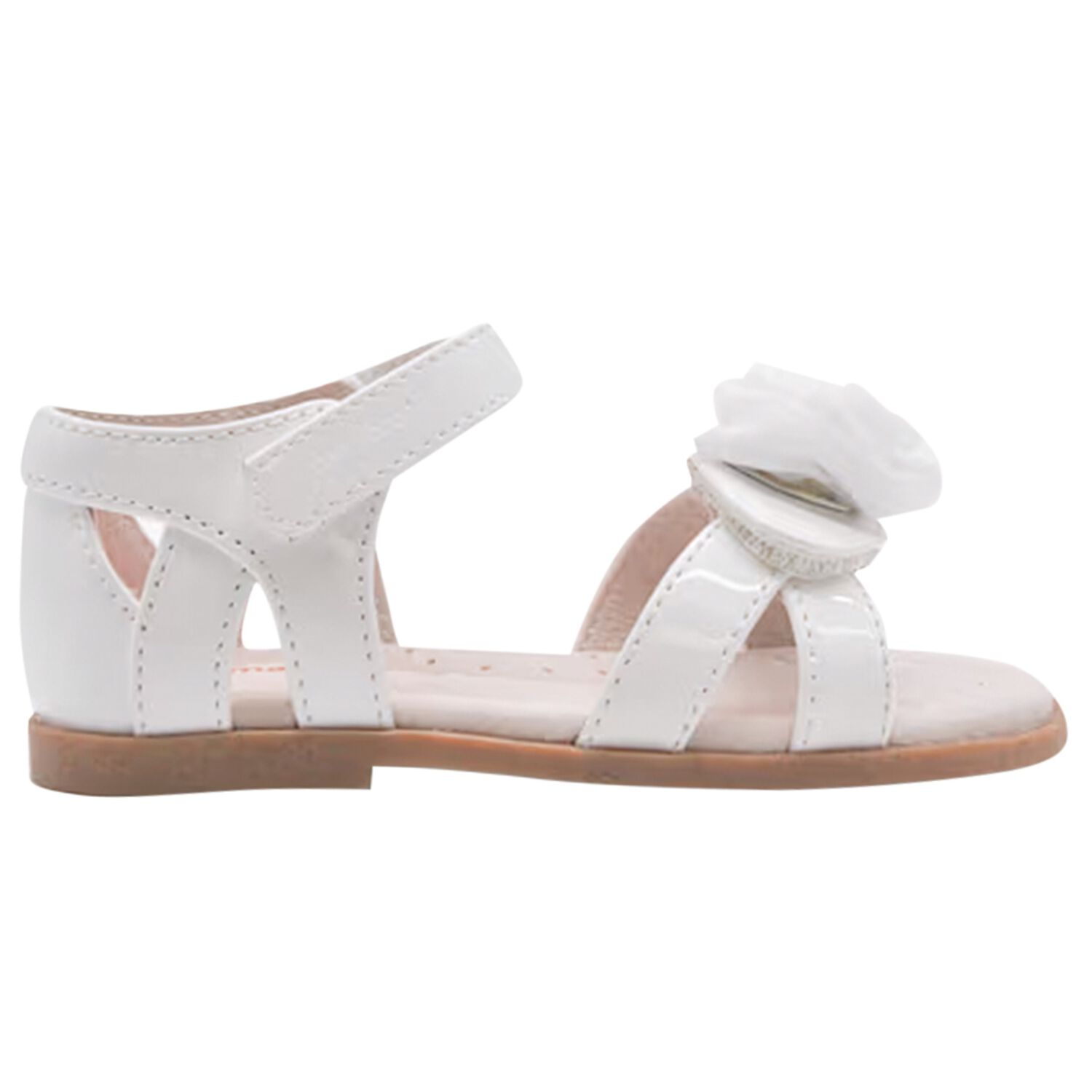 Younger Girls White Logo Flower Sandals , 1, hi-res