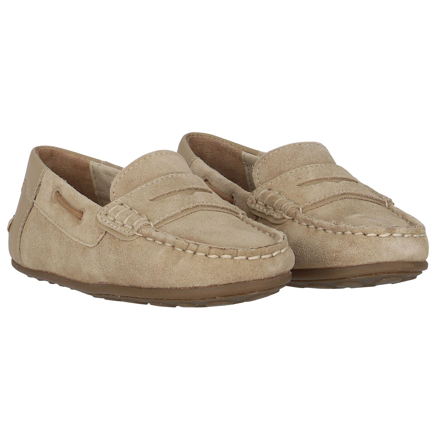 Boys Beige Suede & Leather Loafers, 1, hi-res image number null