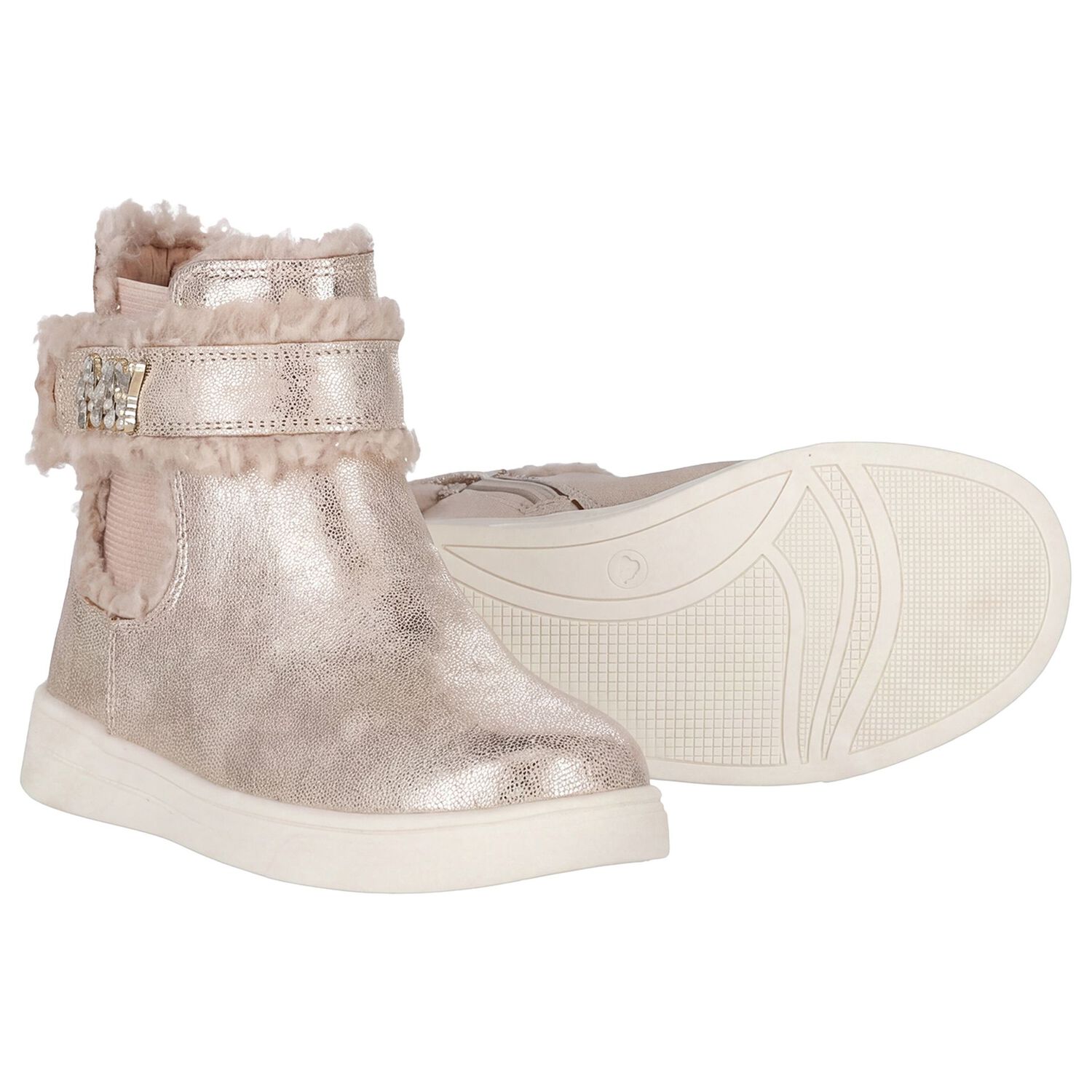Girls Gold Faux Fur Boots , 1, hi-res