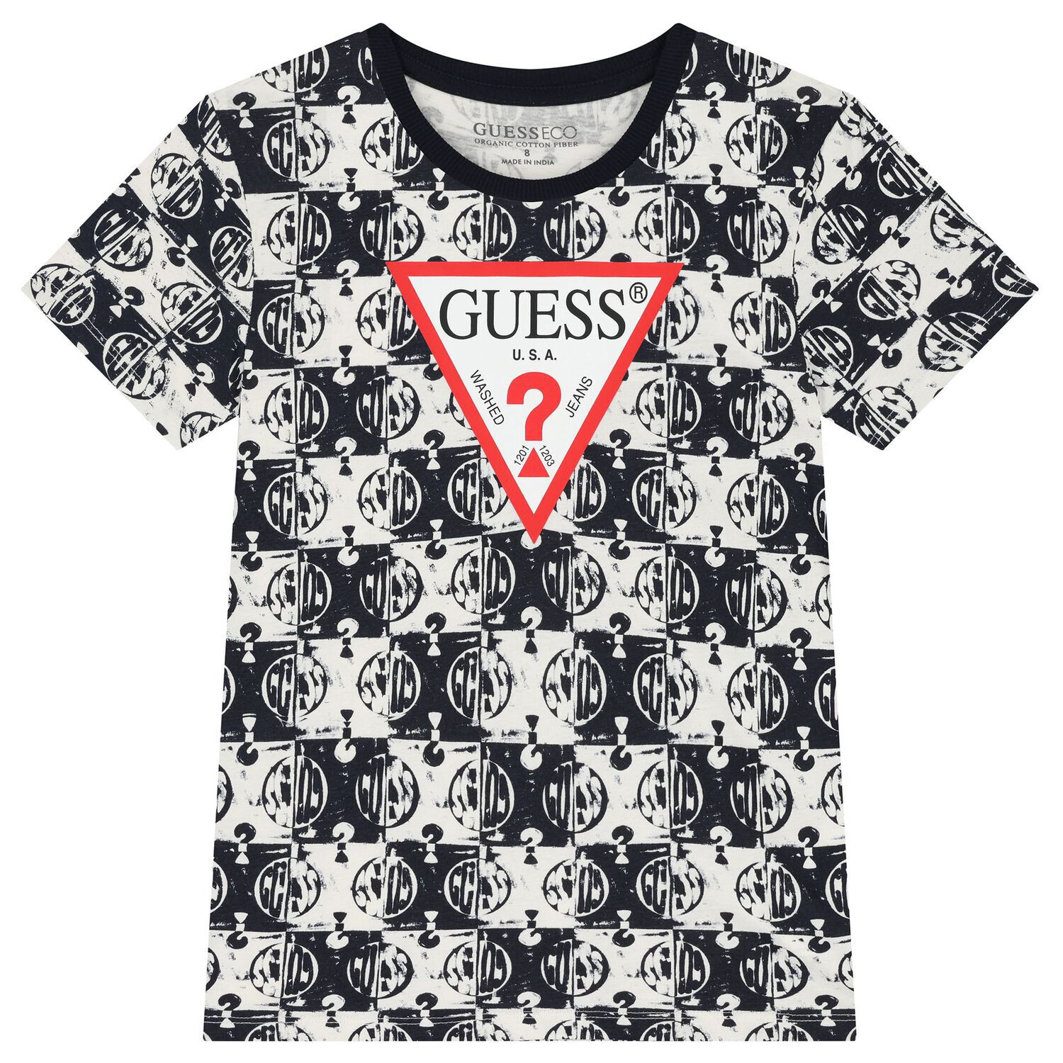 تي شيرت بشعار باللون أزرق داكن وعاجي للأولاد, 4, hi-res