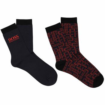 Boys Navy Blue Logo Socks ( 2 Pack )