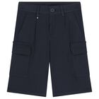 Boys Navy Blue Cargo Shorts, 1, hi-res