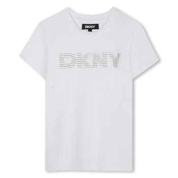 DKNY تي شيرت أبيض بشعار للبنات, 1 تي شيرت أبيض بشعار للبنات