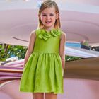 Girls Green Flower Dress, 1, hi-res