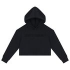 Girls Black Logo Hooded Top, 1, hi-res