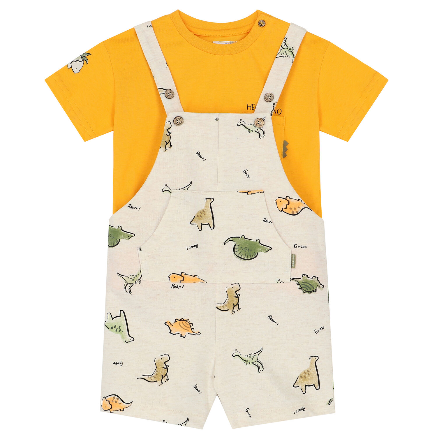 Younger Boys Yellow & Beige Dungaree Set, 1, hi-res