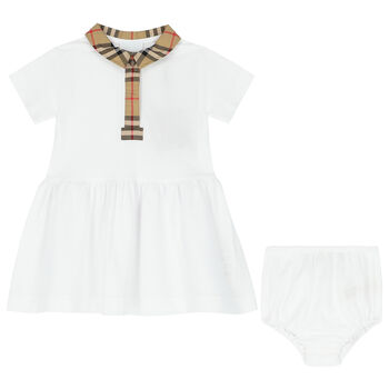 Baby Girls White & Check Dress Set