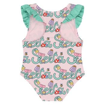 Younger Girls Pink Logo Flower Swimsuit