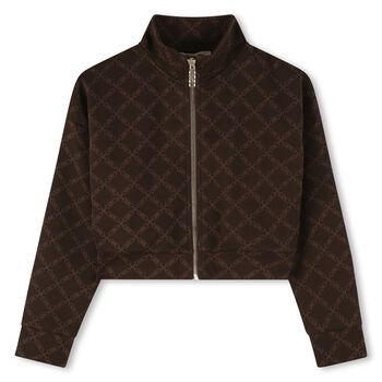 MICHAEL KORS Girls Brown Logo Cardigan, 1 Girls Brown Logo Cardigan