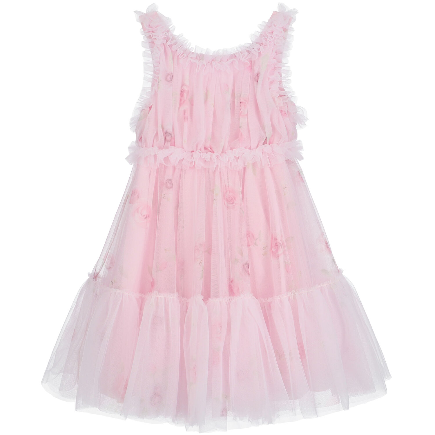 Girls Pink Tulle Floral Dress, 1, hi-res