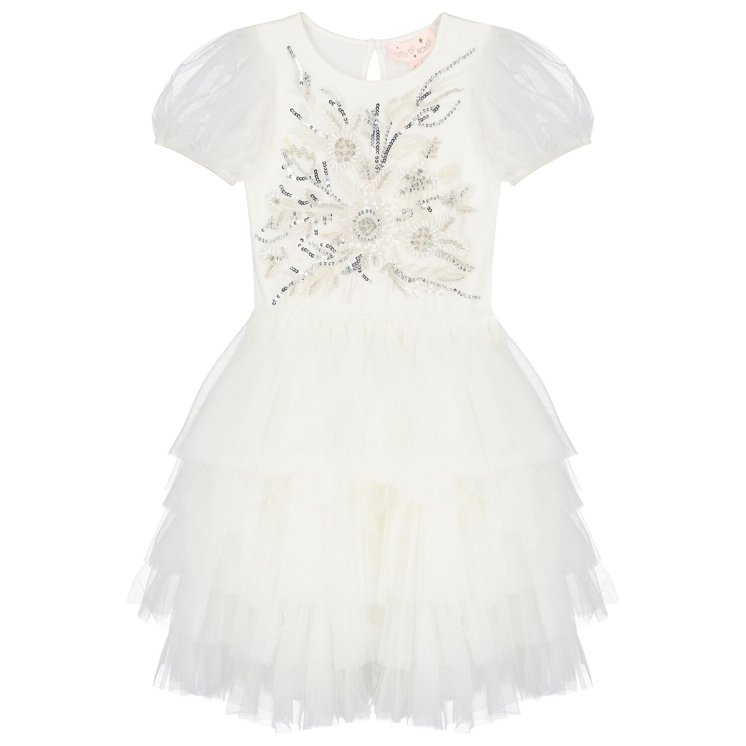Girls White Embellished Tulle Dress, 1, hi-res image number null