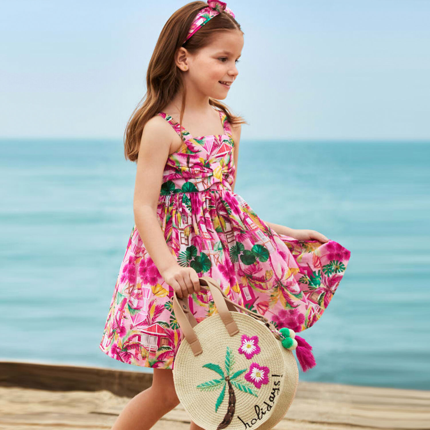 طقم فستان بطبعة جرافيك باللون الوردى, 1, hi-res