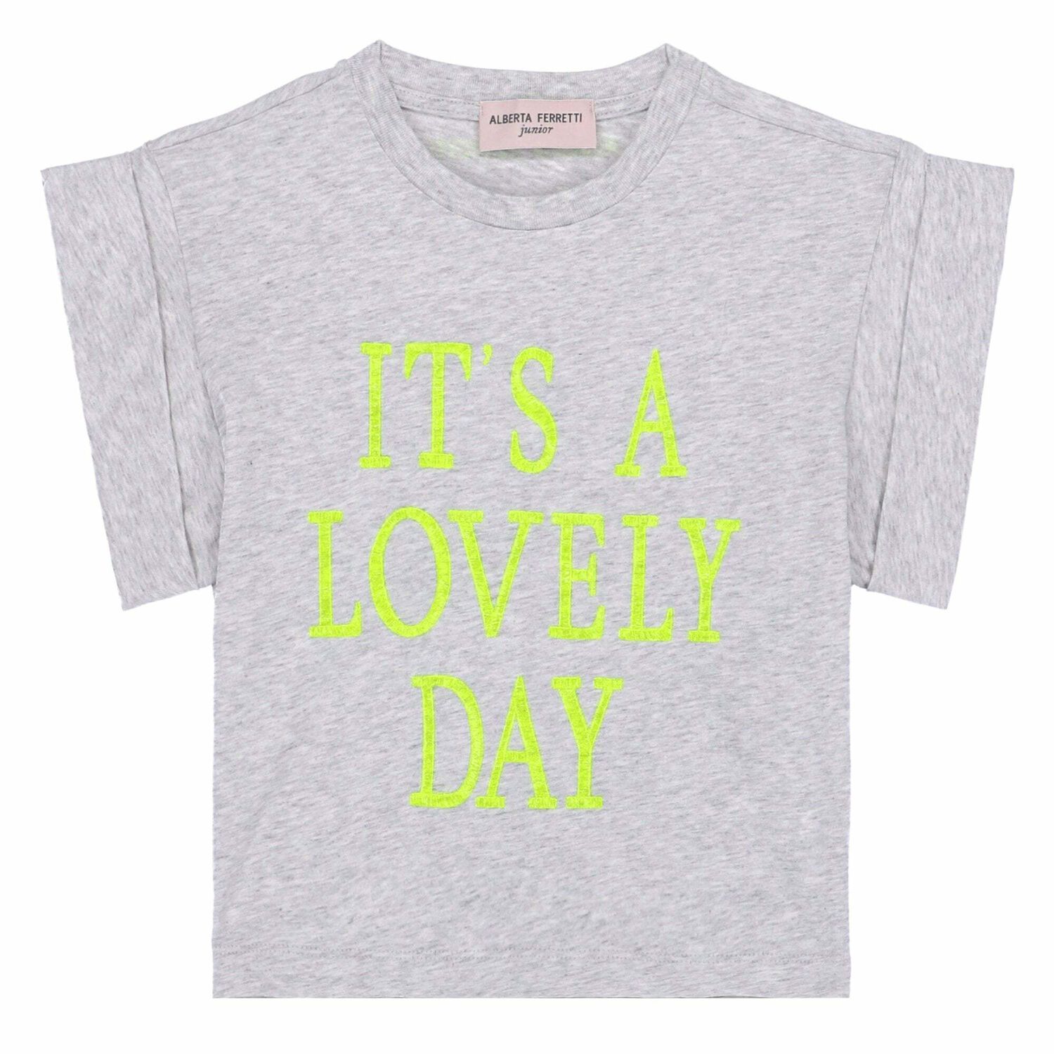 Girls Grey Embroidered Text T-Shirt, 1, hi-res image number null