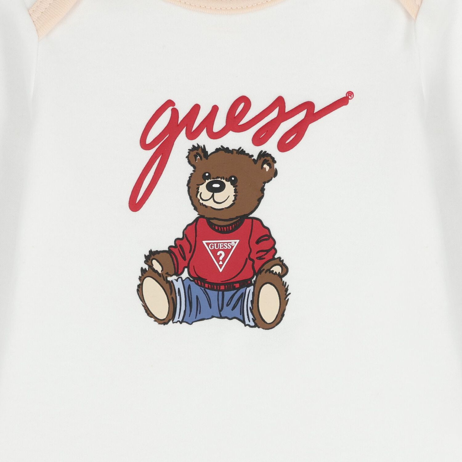 Beige & White Teddy Bear Logo Baby Bodysuit Set, 4, hi-res