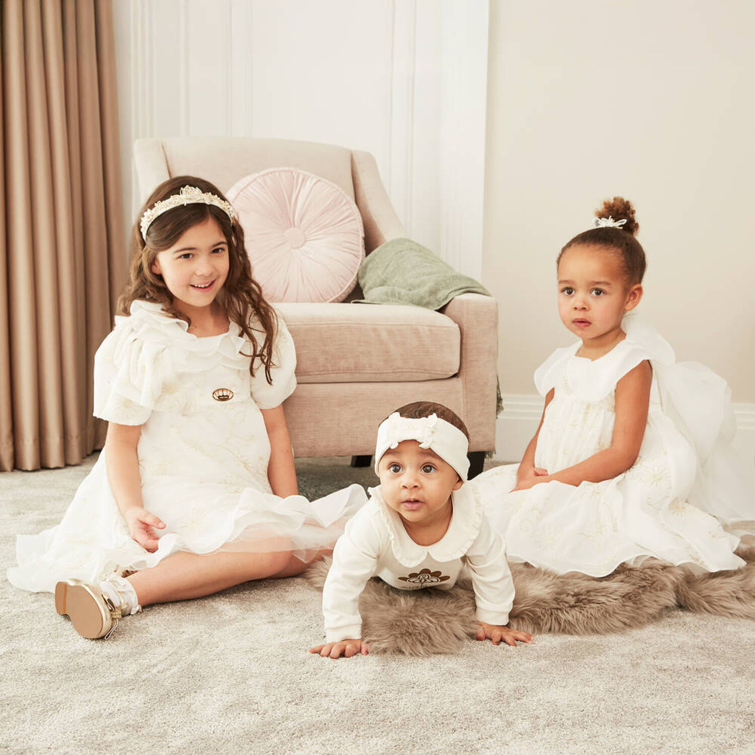 Baby Girls Ivory Logo Ruffled Babygrow, 1, hi-res image number null
