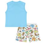 Blue & White Teddy Bear Logo Shorts Set, 2, hi-res