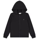 Black Logo Hooded Zip Up Top, 1, hi-res