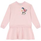 Girls Pink Flower Sweatshirt Dress, 1, hi-res