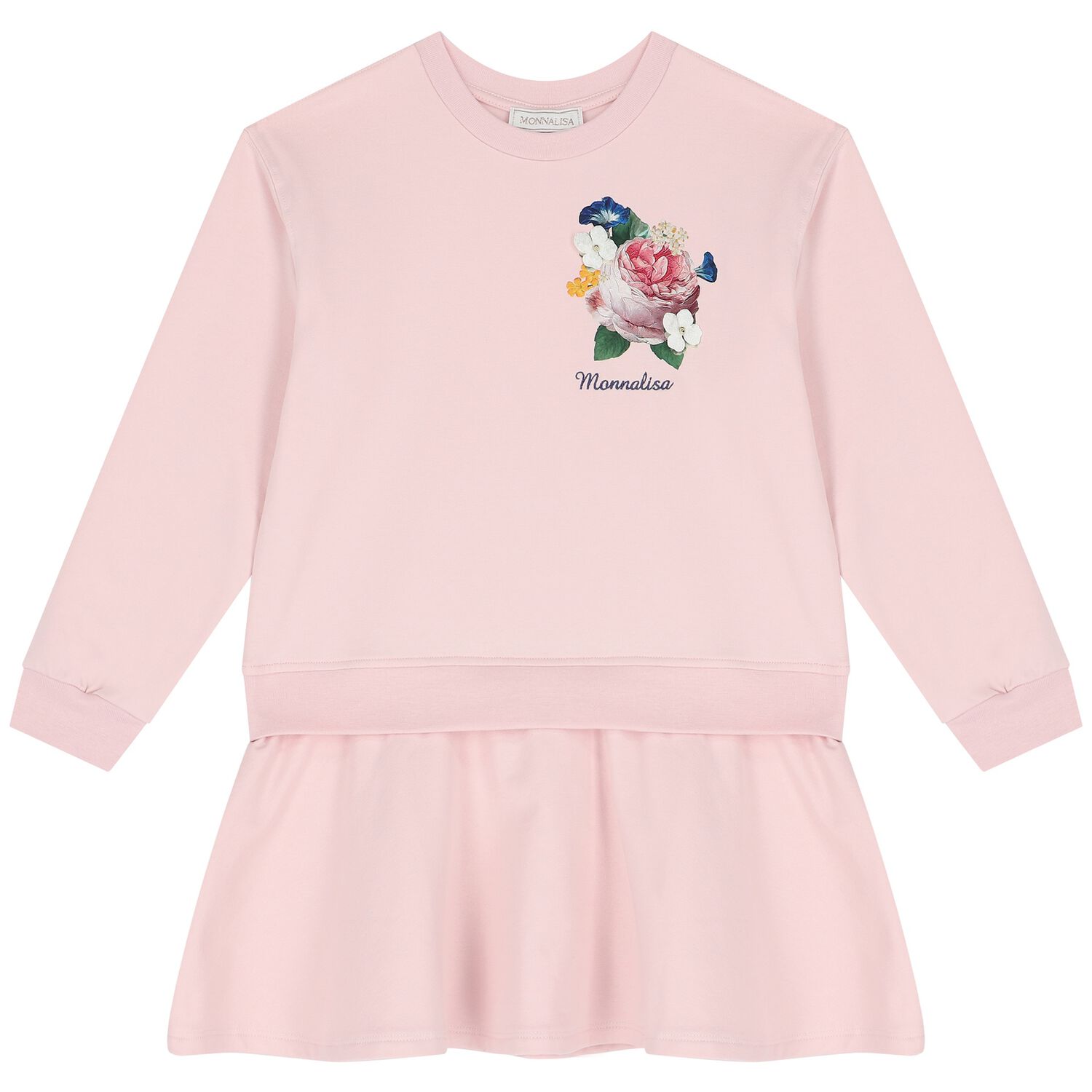 Girls Pink Flower Sweatshirt Dress, 1, hi-res