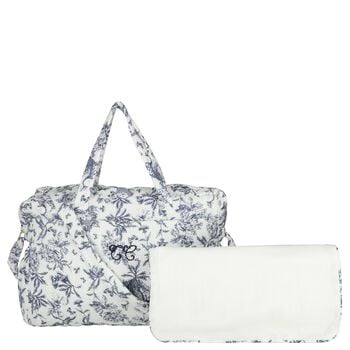 Ivory & Navy Blue Toile De Jouy Baby Changing Bag