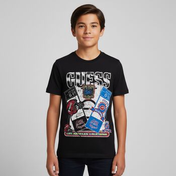 تي شيرت أسود بشعار للأولاد