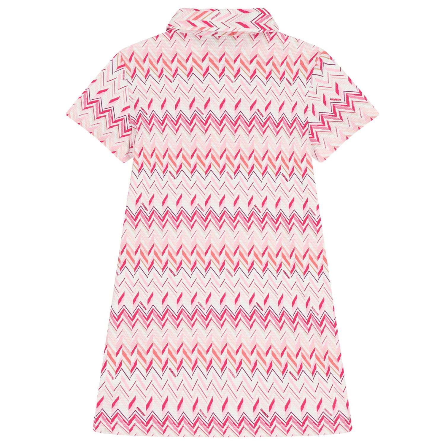 Girls Pink & White Logo Zig Zag Polo Dress, 1, hi-res