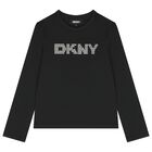 Girls Black Embellished Logo Long Sleeve Top, 1, hi-res