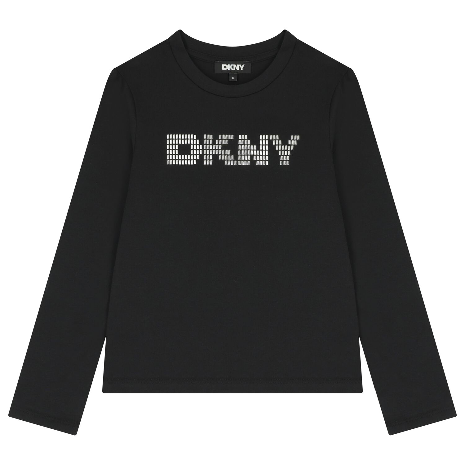 Girls Black Embellished Logo Long Sleeve Top, 1, hi-res