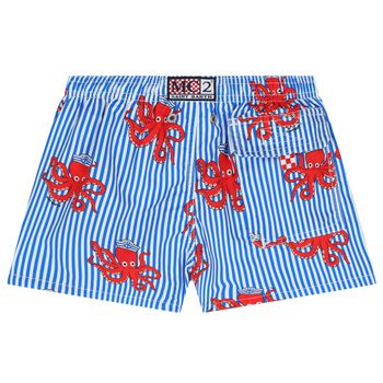 Boys Blue & White Octopus Swim Shorts