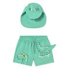 Younger Boys Aqua Dinosaur Swim Shorts & Hat Set, 1, hi-res