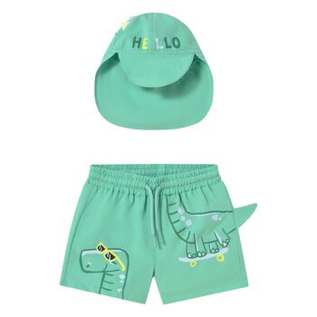 Younger Boys Aqua Dinosaur Swim Shorts Set