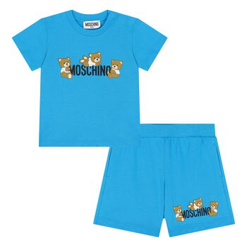 Younger Boys Blue Teddy Bear Logo Shorts Set