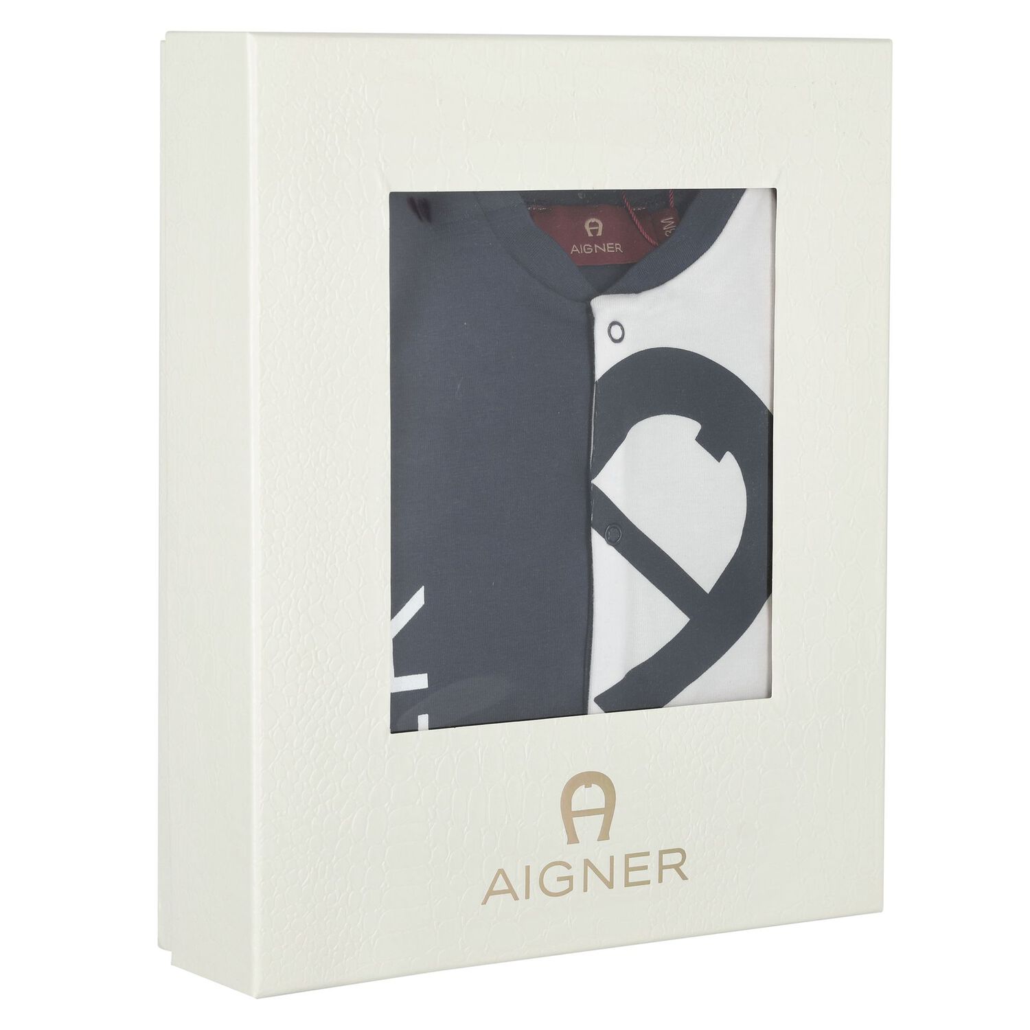 طقم هدايا ملابس أطفال وقبعة ومريلة بشعار باللونين الكحلي و الأبيض للأولاد, 1, hi-res