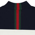 Younger Boys Ivory & Navy Blue Web Striped Polo Shirt, 1, hi-res