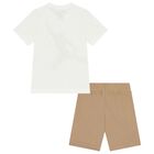 Boys White & Beige Jordan Shorts Set, 2, hi-res