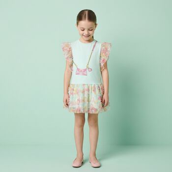 فستان بشعار بللون الخضراء للفتيات 