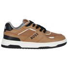 Boys Beige Logo Trainers, 1, hi-res
