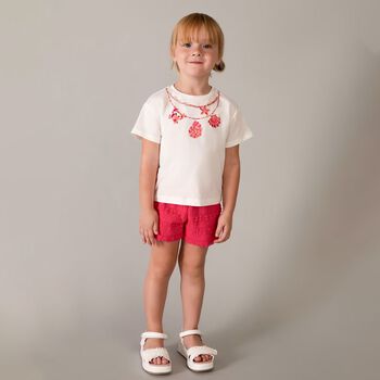 Girls White & Pink Shorts Set