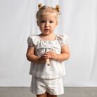 Younger Girls Beige & White Striped Shorts Set, 1, hi-res