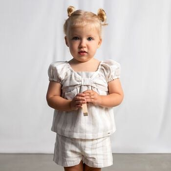 Younger Girls Beige & White Striped Shorts Set