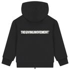 توب هودي اوفر سايز بسحاب بالشعار باللون الأسود, 1, hi-res