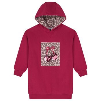 Girls Burgundy Embellished Cherry Hooded Sweatshirt Dress