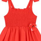Girls Red Bow Smocked Dress, 1, hi-res