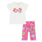 Younger Girls White & Pink  Floral Leggings Set, 1, hi-res