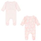 Baby Girls White & Pink Boke Flower Babygrows ( 2 Pack ), 2, hi-res
